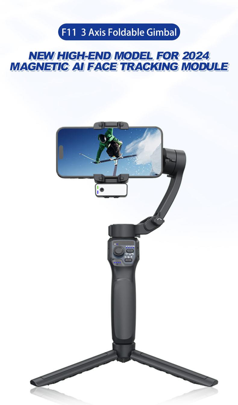 BF-F11 3-in-1 Gimbal: Auto Face Tracking + 360° Stabilizer + Tripod Stand